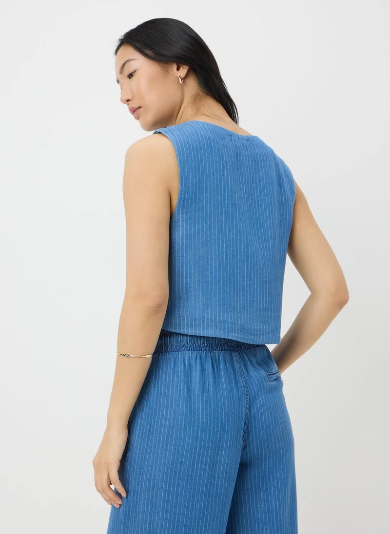 Matalan Blue Denim Pinstripe Wide Leg Co Ord Waistcoat