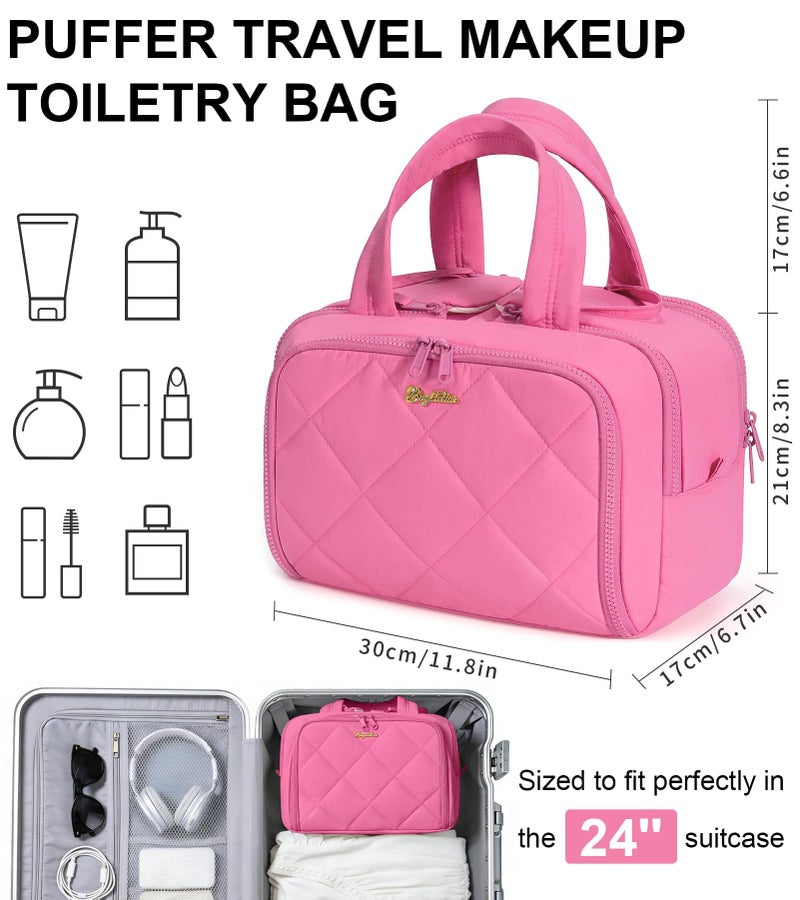Bagstellar Travel Toiletry Bag, Large Wide-open Puffy Toiletry Bag for Women, Lightweight Quilted Makeup Bag Cosmetic Organizer with Handle Water-resistant Travel Essentials for Toiletries Accessories Rose Pink - Image 2