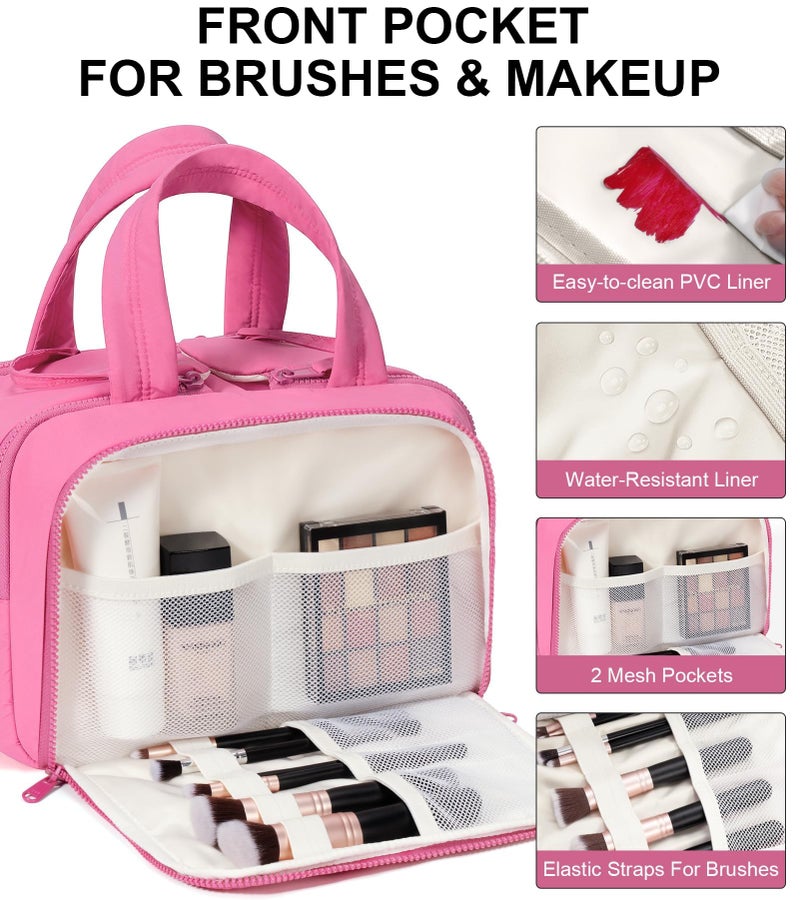 Bagstellar Travel Toiletry Bag, Large Wide-open Puffy Toiletry Bag for Women, Lightweight Quilted Makeup Bag Cosmetic Organizer with Handle Water-resistant Travel Essentials for Toiletries Accessories Rose Pink - Image 5