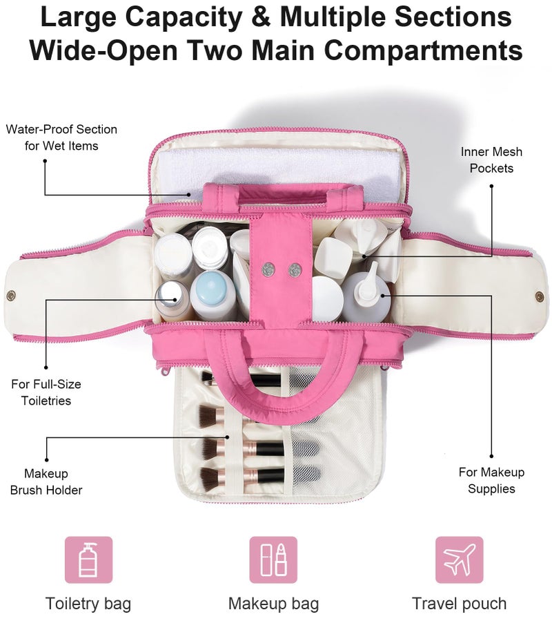 Bagstellar Travel Toiletry Bag, Large Wide-open Puffy Toiletry Bag for Women, Lightweight Quilted Makeup Bag Cosmetic Organizer with Handle Water-resistant Travel Essentials for Toiletries Accessories Rose Pink - Image 3