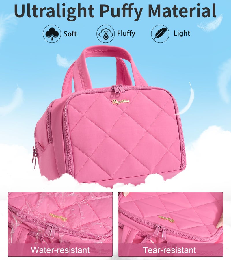Bagstellar Travel Toiletry Bag, Large Wide-open Puffy Toiletry Bag for Women, Lightweight Quilted Makeup Bag Cosmetic Organizer with Handle Water-resistant Travel Essentials for Toiletries Accessories Rose Pink - Image 4