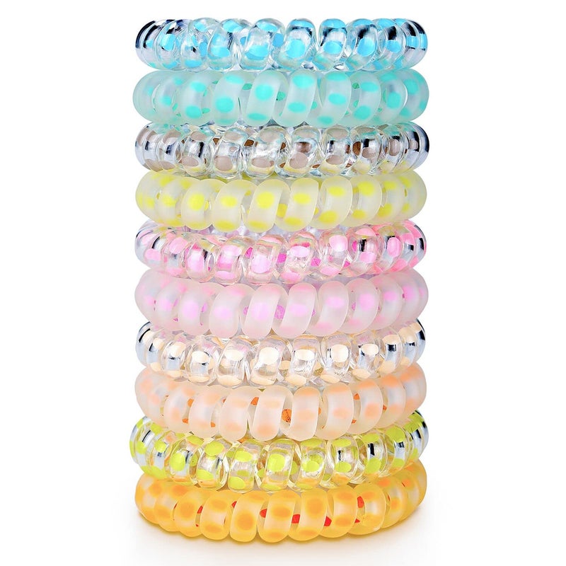 10 Piece Spiral Hair Ties For Thick Hair Coil Elastics Multicolor Medium No Crease Coils Telephone Cord Plastic For Women And Girls Matte Transparent Mix
