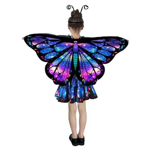 Jackcell Butterfly Wings Costumes for Girls Double Sided Butterfly Cape Halloween Costume with Fairy Skirt for kids Fairy Wings Dress Up Cosplay Party Festival Set SkyBlue - Image 5