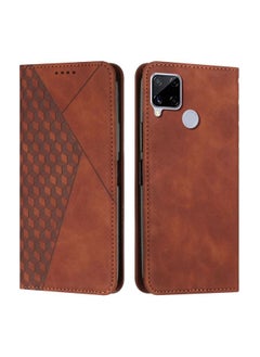 HuHa Case Cover For Realme C12/C25/7i Global/Narzo 20A/Narzo 30A Diamond Splicing Skin Feel Magnetic Leather Phone Case Brown 