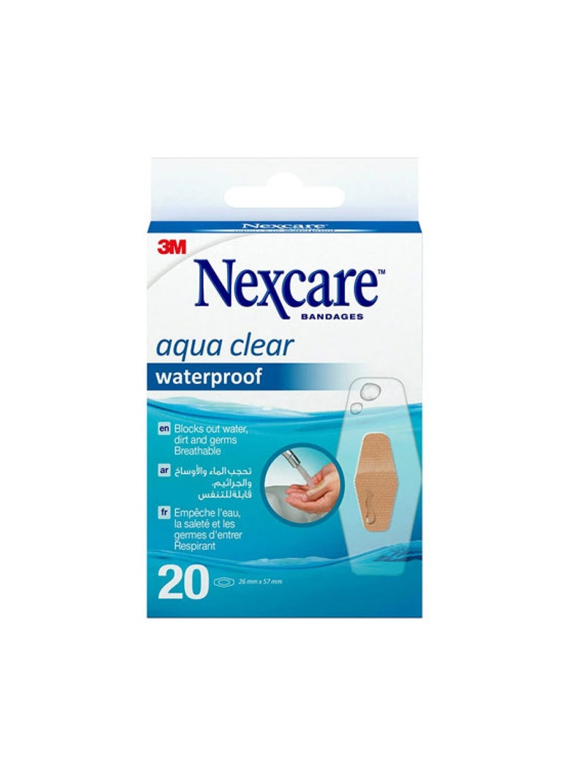 3M Aqua Clear Waterproof Bandages – One Size – 20 Bandages (2 packs) 