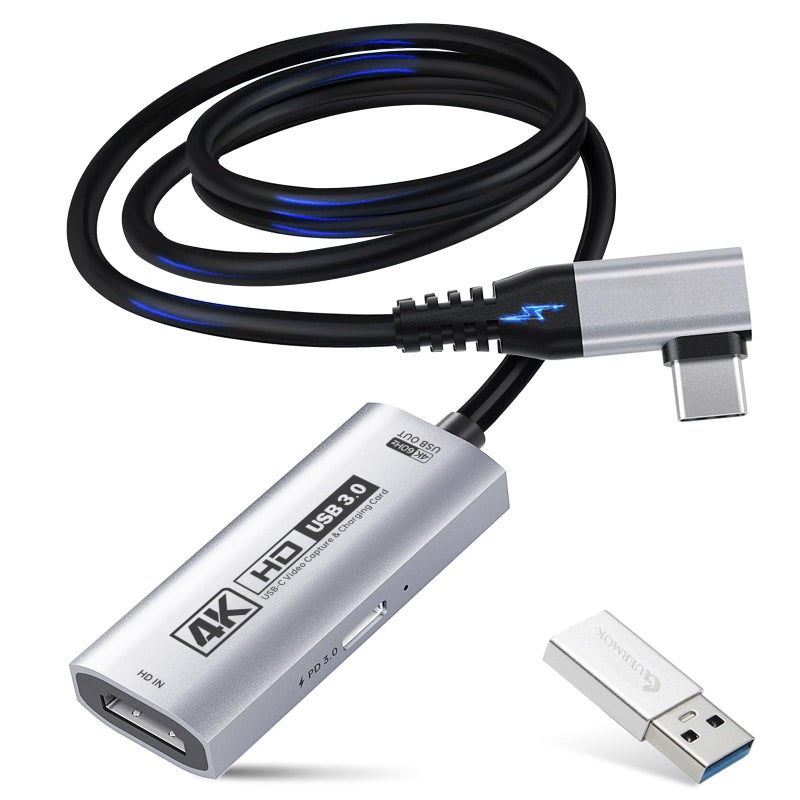 Guermok 4K USB3.0 HDMI Capture Card for Streaming, PD100W, 90Â° USBC, 3.3ft 4K@60FPS 1080P@240FPS HDMI to USB A/C Video Capture Devices for Pad/Tablet/MacOS /Switch2/1/ Camera/PC/Laptop - Image 1