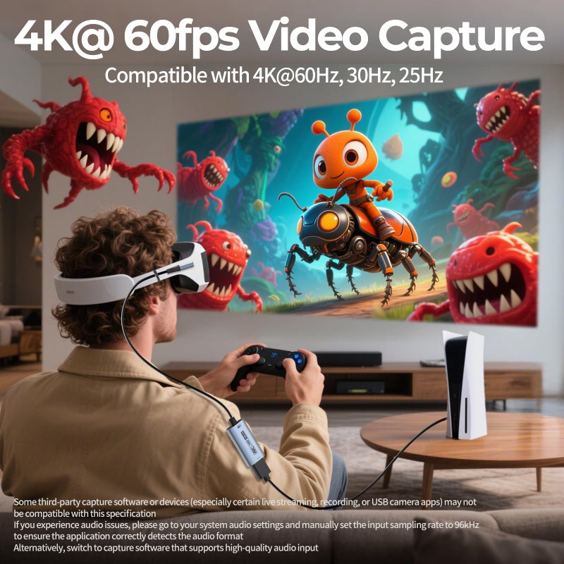 Guermok 4K USB3.0 HDMI Capture Card for Streaming, PD100W, 90Â° USBC, 3.3ft 4K@60FPS 1080P@240FPS HDMI to USB A/C Video Capture Devices for Pad/Tablet/MacOS /Switch2/1/ Camera/PC/Laptop - Image 5