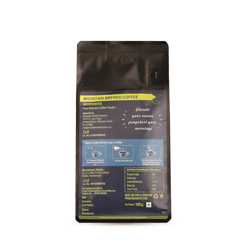 MOUNTAIN BREWED Premium Instant Coffee - 100% Robusta | 100 grams Re-sealable Pouch - Image 2
