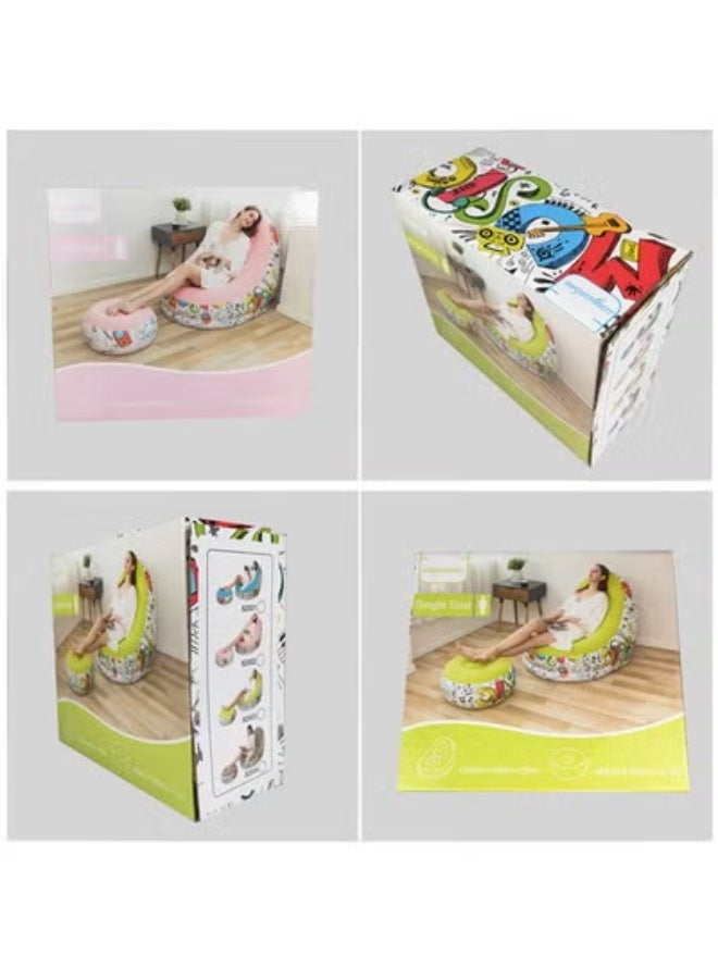 NKX 2 in 1 Leisure Inflatable Sofa Set, Folding Portable Inflatable Lazy Flocked Recliner with Footrest, Perfect for Pop Up Indoor and Outdoor Balcony, Backyard, Camping, Picnic - Image 4