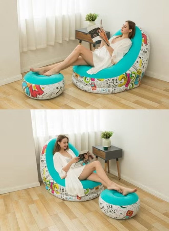 NKX 2 in 1 Leisure Inflatable Sofa Set, Folding Portable Inflatable Lazy Flocked Recliner with Footrest, Perfect for Pop Up Indoor and Outdoor Balcony, Backyard, Camping, Picnic - Image 3