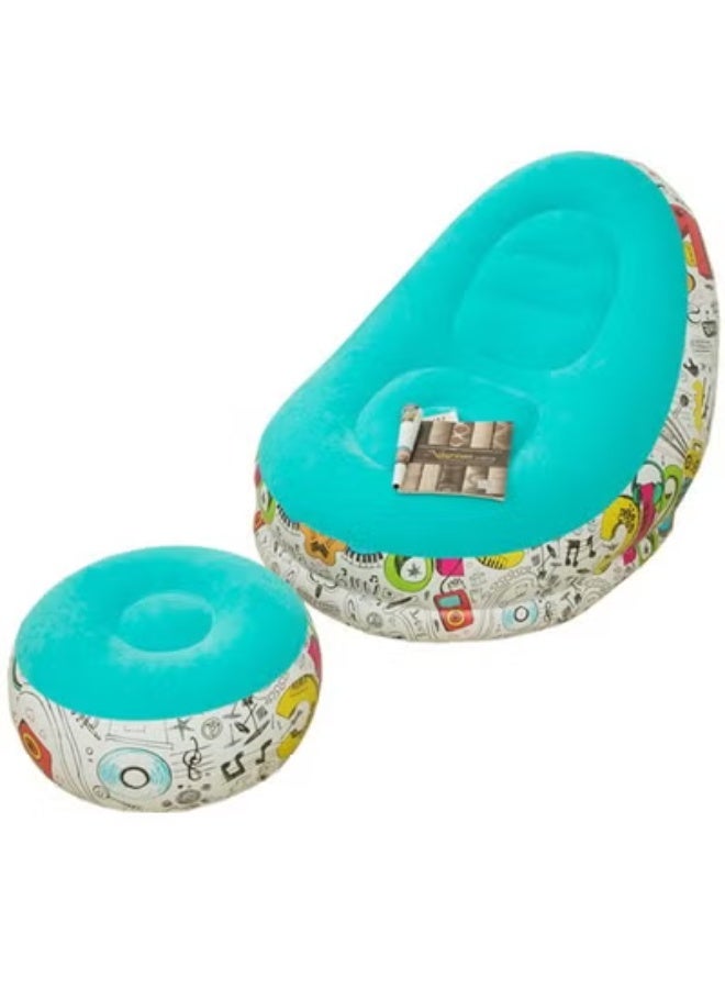 NKX 2 in 1 Leisure Inflatable Sofa Set, Folding Portable Inflatable Lazy Flocked Recliner with Footrest, Perfect for Pop Up Indoor and Outdoor Balcony, Backyard, Camping, Picnic - Image 1