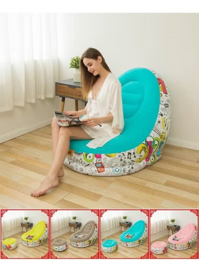 NKX 2 in 1 Leisure Inflatable Sofa Set, Folding Portable Inflatable Lazy Flocked Recliner with Footrest, Perfect for Pop Up Indoor and Outdoor Balcony, Backyard, Camping, Picnic - Image 2