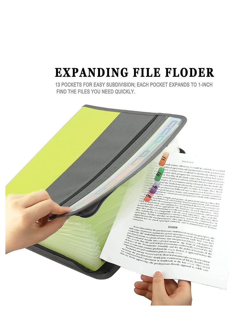Expanding File Folder, Accordion Zip Folders with Zipper Closure Document Organizer, A4 Size, with Sticky Labels 13 Pocket (Green) - Image 2