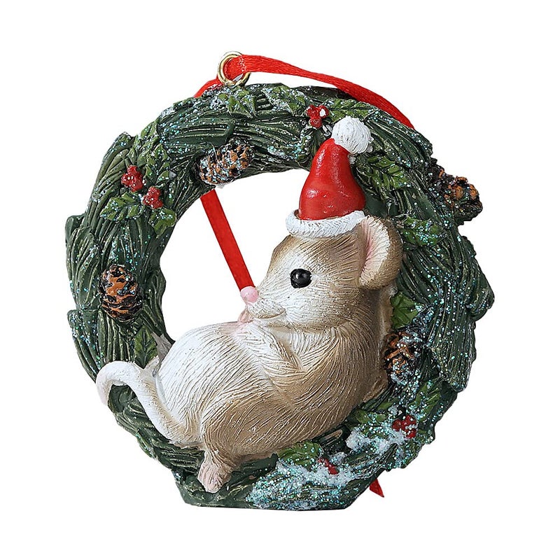 HYFAN Christmas Small Animal Wreath Swing Ornament Hanging Decor for Xmas Tree Home Office Room Decoration with String (New  Mouse) - Image 1