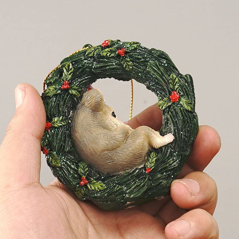 HYFAN Christmas Small Animal Wreath Swing Ornament Hanging Decor for Xmas Tree Home Office Room Decoration with String (New  Mouse) - Image 2