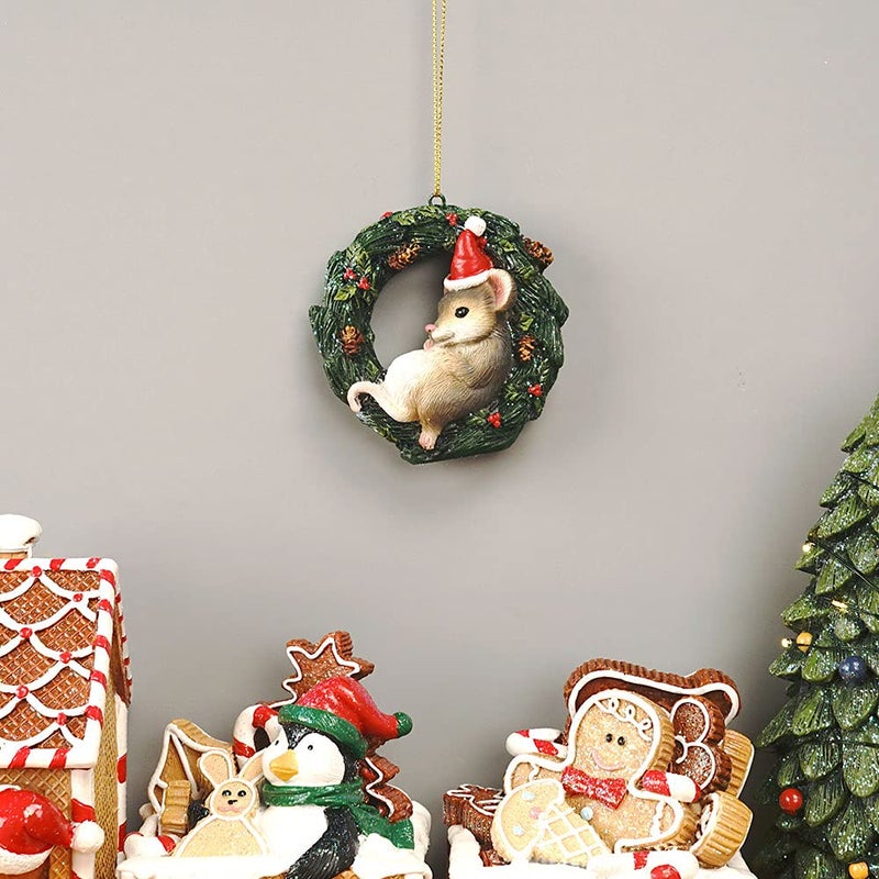 HYFAN Christmas Small Animal Wreath Swing Ornament Hanging Decor for Xmas Tree Home Office Room Decoration with String (New  Mouse) - Image 4