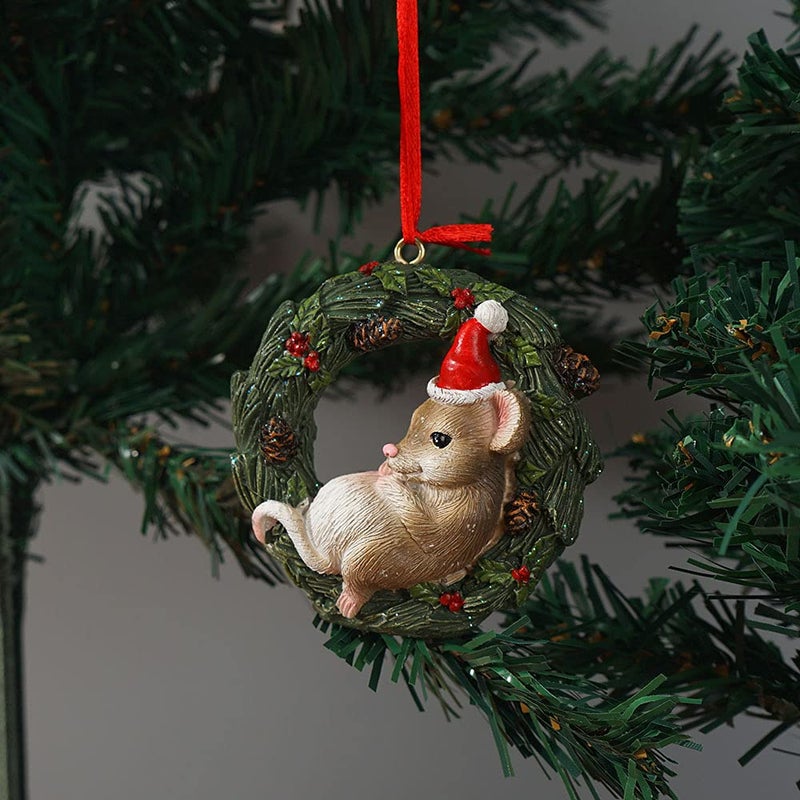 HYFAN Christmas Small Animal Wreath Swing Ornament Hanging Decor for Xmas Tree Home Office Room Decoration with String (New  Mouse) - Image 5