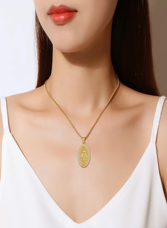 INFUSEU Virgen De Guadalupe Necklace Our Lady of Guadalupe Virgencita Medalla De La Virgen Milagrosa Women Gold Virgin Mary Miraculous Medal Jewelry Virgen Maria Pendant Mother Mary Religious - Image 4