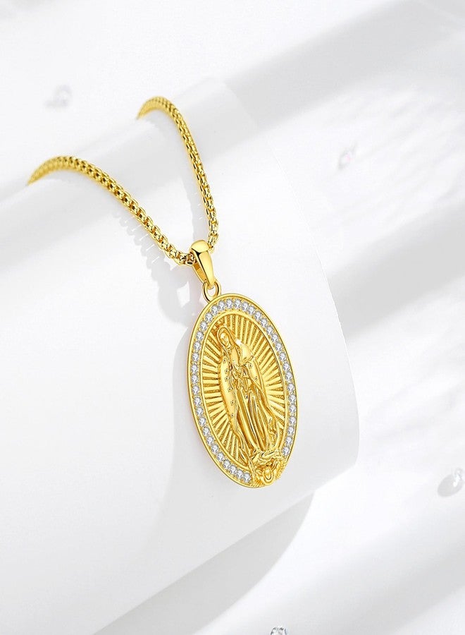 INFUSEU Virgen De Guadalupe Necklace Our Lady of Guadalupe Virgencita Medalla De La Virgen Milagrosa Women Gold Virgin Mary Miraculous Medal Jewelry Virgen Maria Pendant Mother Mary Religious - Image 2