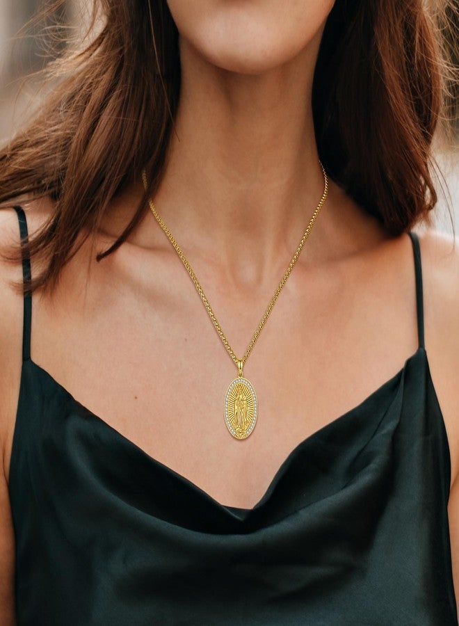 INFUSEU Virgen De Guadalupe Necklace Our Lady of Guadalupe Virgencita Medalla De La Virgen Milagrosa Women Gold Virgin Mary Miraculous Medal Jewelry Virgen Maria Pendant Mother Mary Religious - Image 5