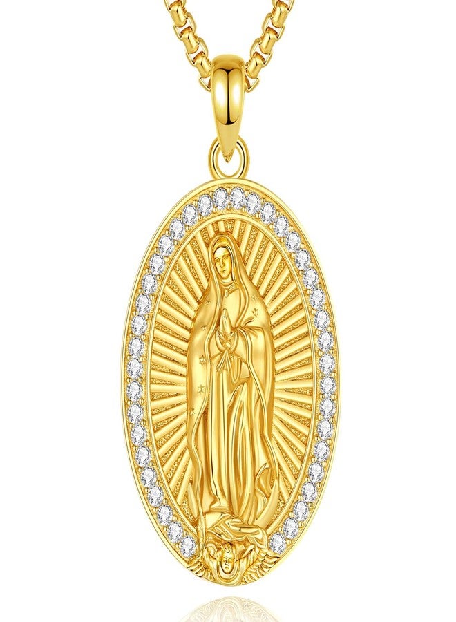 INFUSEU Virgen De Guadalupe Necklace Our Lady of Guadalupe Virgencita Medalla De La Virgen Milagrosa Women Gold Virgin Mary Miraculous Medal Jewelry Virgen Maria Pendant Mother Mary Religious - Image 1