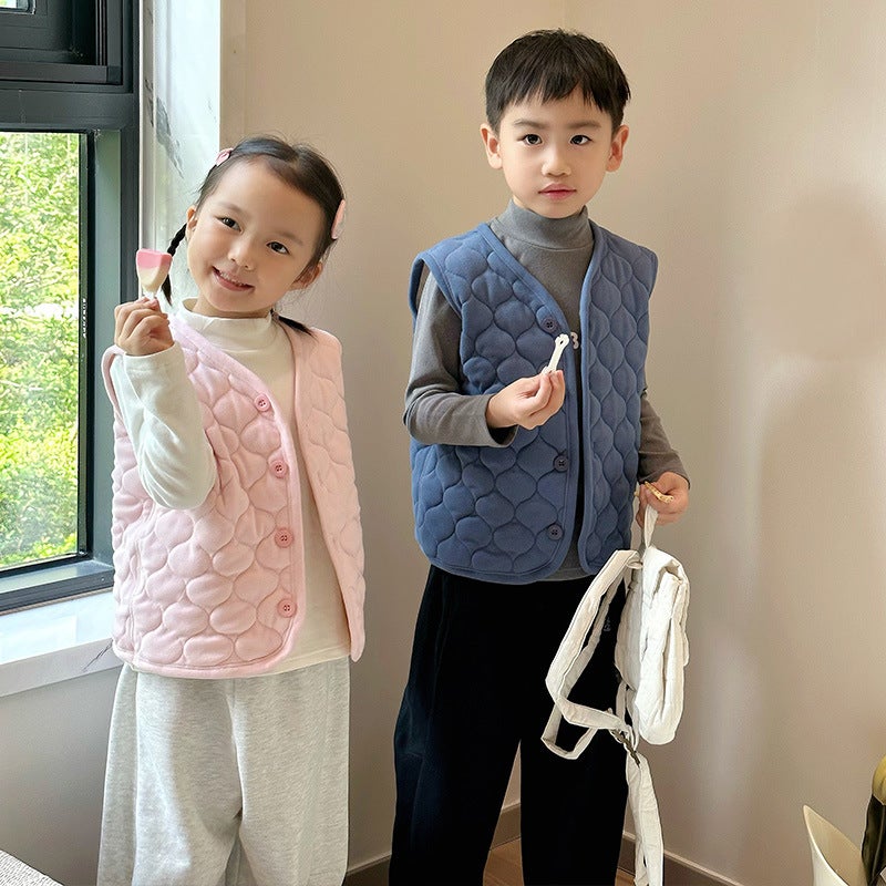 Children's Vest Warm Vest Boy's Wool Silk Outer Cardigan Cotton Jacket Children's Vest Autumn and Winter - Image 2