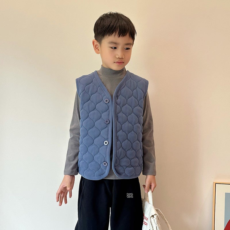 Children's Vest Warm Vest Boy's Wool Silk Outer Cardigan Cotton Jacket Children's Vest Autumn and Winter - Image 3
