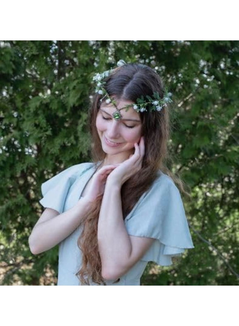 SYOSI Woodland Flower Crown Elf Florla Headband Forest Fairy Headpiece for Women Girls Wedding Cosplay Bridal Shower Party - Image 3