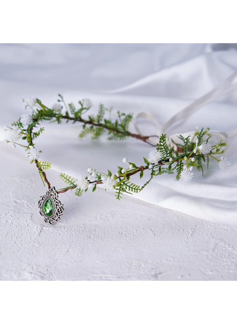 SYOSI Woodland Flower Crown Elf Florla Headband Forest Fairy Headpiece for Women Girls Wedding Cosplay Bridal Shower Party - Image 5
