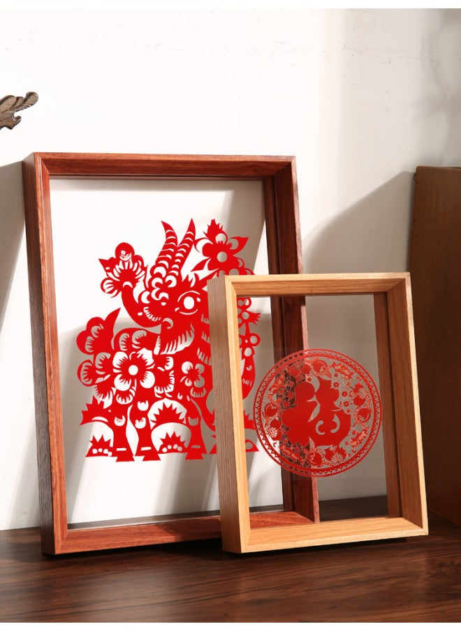 Chinese-style Double-sided Transparent Photo Frame Table Year Paper-cut Fu Character Calligraphy Frame Mounted Ornaments Specimen Display Stand A4 Frame-Color:10inch [can Hold 20.3*25.4cm]-white