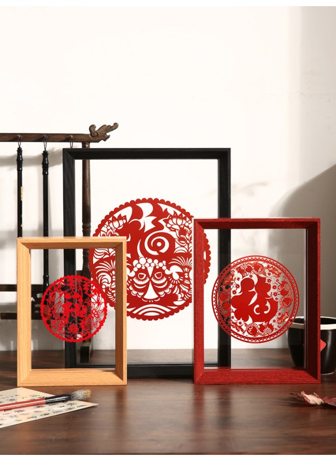 Chinese-style Double-sided Transparent Photo Frame Table Year Paper-cut Fu Character Calligraphy Frame Mounted Ornaments Specimen Display Stand A4 Frame-Color:10inch [can Hold 20.3*25.4cm]-white
