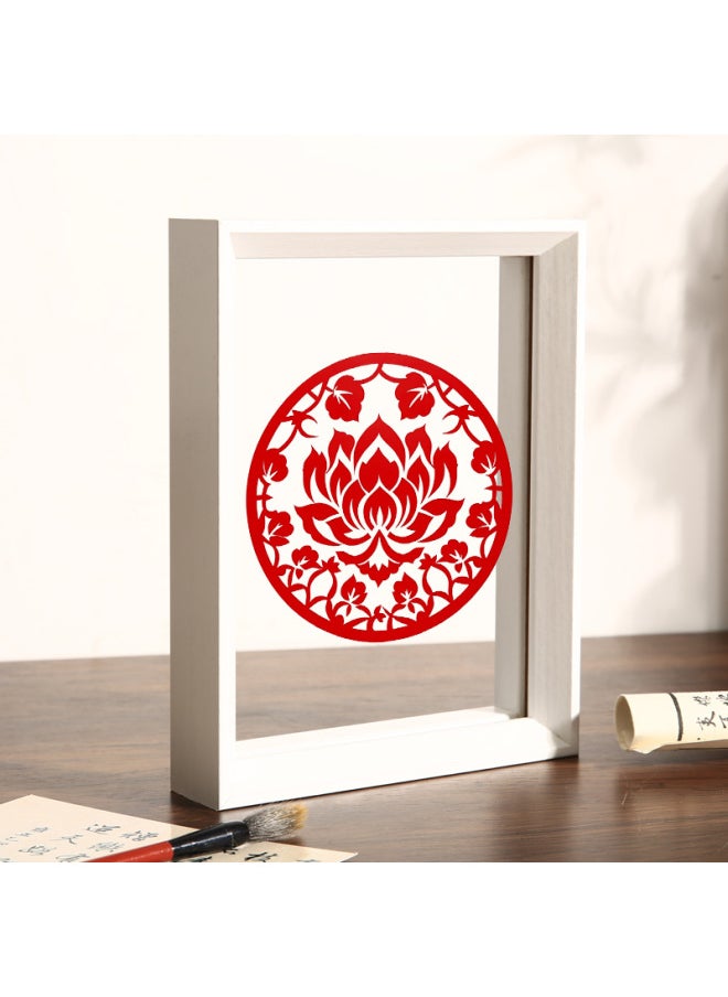 Chinese-style Double-sided Transparent Photo Frame Table Year Paper-cut Fu Character Calligraphy Frame Mounted Ornaments Specimen Display Stand A4 Frame-Color:10inch [can Hold 20.3*25.4cm]-white