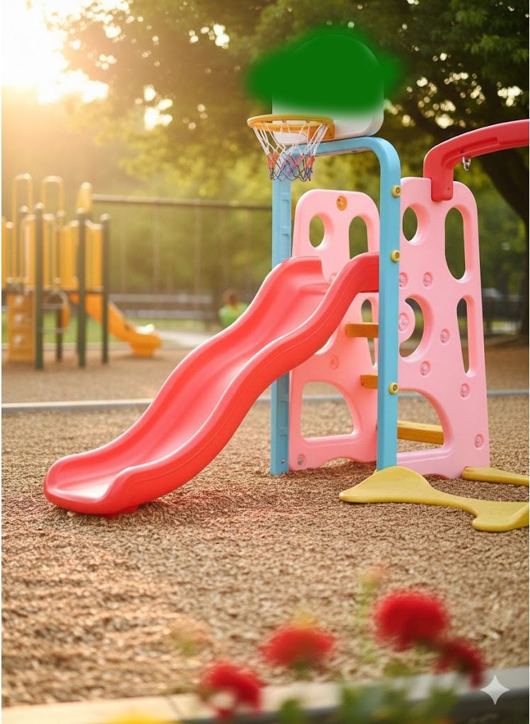 فول جوي مجموعة زحليقة وأرجوحة مع حلقة كرة سلة  3*1 للأطفال،مجموعة ملعب داخلي وخارجي للأطفال الصغار،مجموعة ألعاب تسلق للأطفال - Image 3