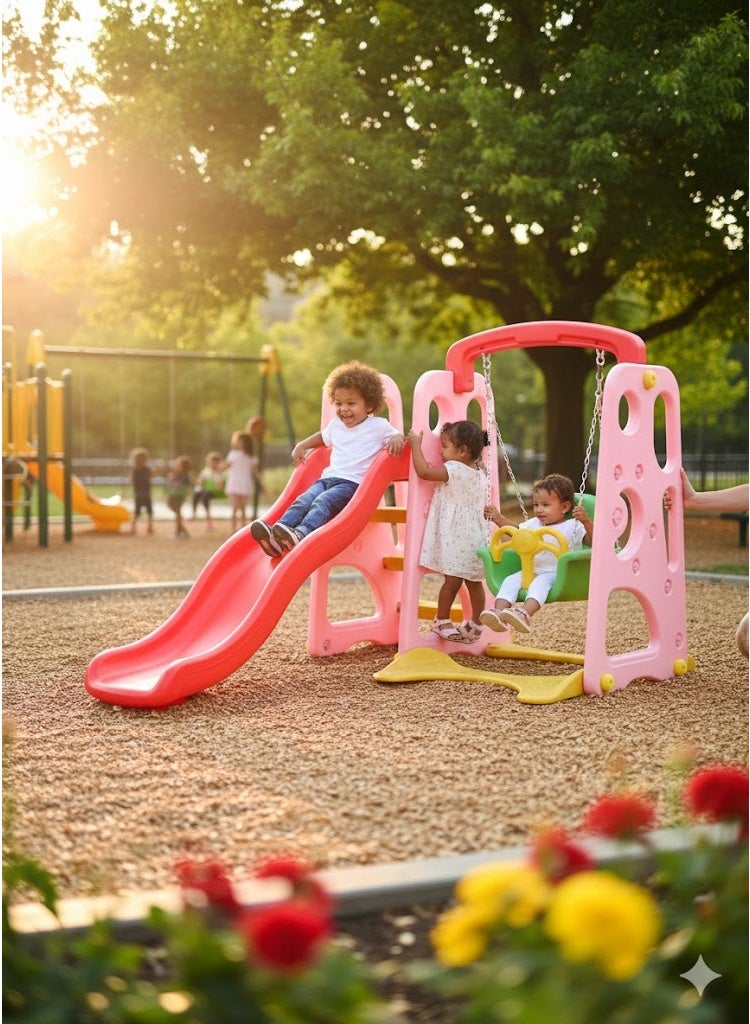 فول جوي مجموعة زحليقة وأرجوحة مع حلقة كرة سلة  3*1 للأطفال،مجموعة ملعب داخلي وخارجي للأطفال الصغار،مجموعة ألعاب تسلق للأطفال - Image 4