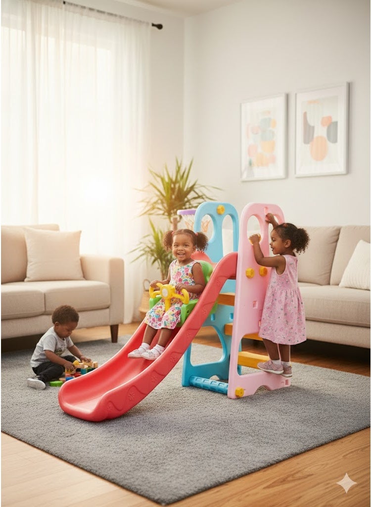 فول جوي مجموعة زحليقة وأرجوحة مع حلقة كرة سلة  3*1 للأطفال،مجموعة ملعب داخلي وخارجي للأطفال الصغار،مجموعة ألعاب تسلق للأطفال - Image 2