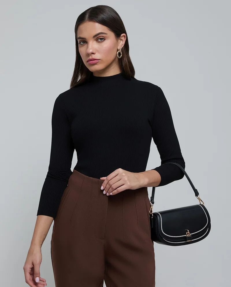 أر أند بي Ribbed T-Shirt with High Neck and Long Sleeves