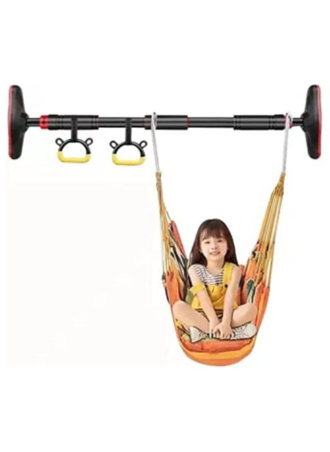 GGEROU Doorway Pull Up Bar with Indoor Swing Trapeze Bar and Cartoon Gymnastic Rings for Kids Adults,39in-59in with Yellow Swing  - Image 1
