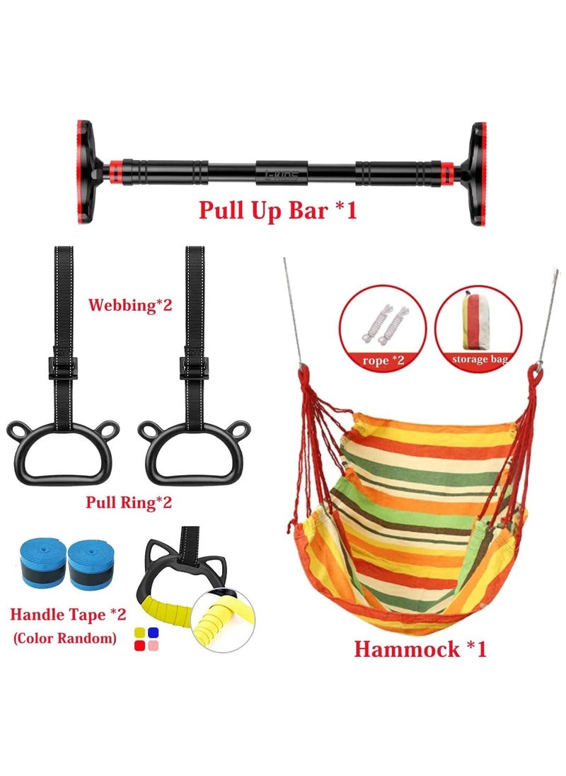GGEROU Doorway Pull Up Bar with Indoor Swing Trapeze Bar and Cartoon Gymnastic Rings for Kids Adults,39in-59in with Yellow Swing  - Image 2