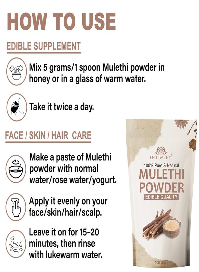 INTIMIFY Mulethi Powder For Face Whitening, Eating, Drinking | Can be Use Both Women & Men | (100 Gms X 3 Pack) - Image 5