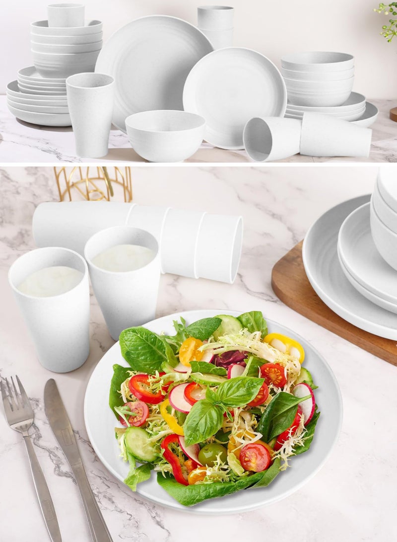 هومار كيت مجموعة طعام مكونة من 24 قطعة، أواني القش والقمح، الأطباق، أكواب الطعام، خدمة ل 6، أطباق العشاء، أطباق الحلوى، أواني الحبوب، الأكواب، أطباق التخييم في الهواء الطلق البلاستيكية غير القابلة للكسر، الساحلية - Image 3