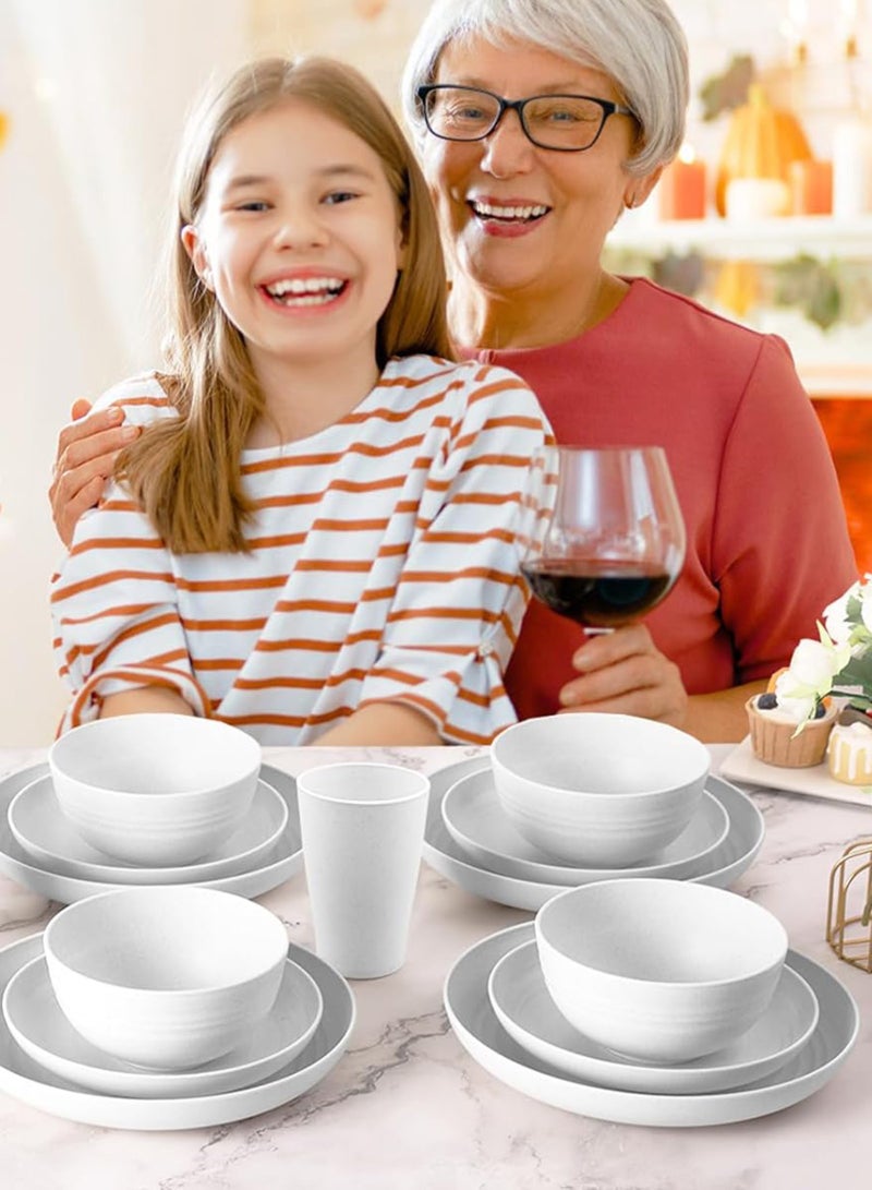 هومار كيت مجموعة طعام مكونة من 24 قطعة، أواني القش والقمح، الأطباق، أكواب الطعام، خدمة ل 6، أطباق العشاء، أطباق الحلوى، أواني الحبوب، الأكواب، أطباق التخييم في الهواء الطلق البلاستيكية غير القابلة للكسر، الساحلية - Image 5