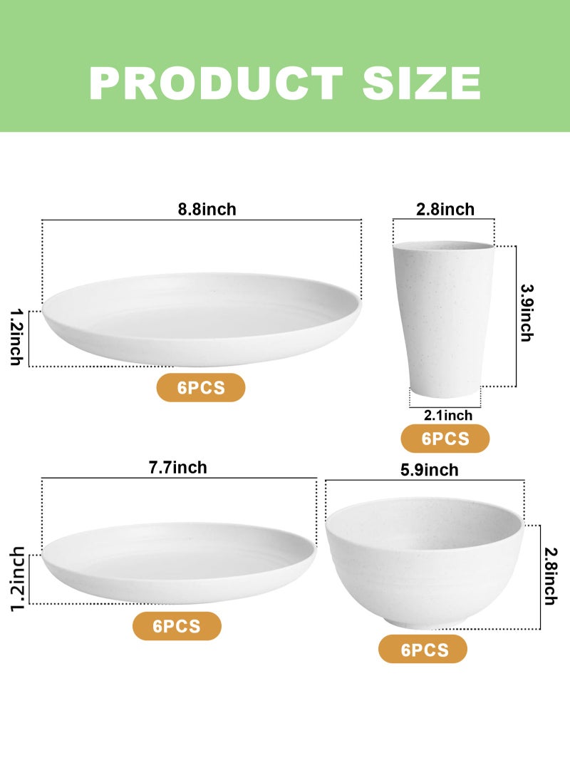 هومار كيت مجموعة طعام مكونة من 24 قطعة، أواني القش والقمح، الأطباق، أكواب الطعام، خدمة ل 6، أطباق العشاء، أطباق الحلوى، أواني الحبوب، الأكواب، أطباق التخييم في الهواء الطلق البلاستيكية غير القابلة للكسر، الساحلية - Image 2