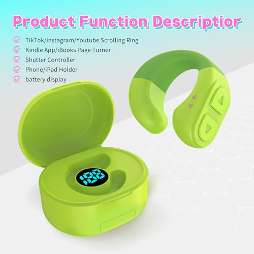 SSOBZELR TikTok Scrolling Ring Remote, Bluetooth Page Turner for iPhone/Android/iPad, Hands‑Free Scroll/Like/Next/Volume Control, Rechargeable USB‑C, Includes Phone Stand - Image 5