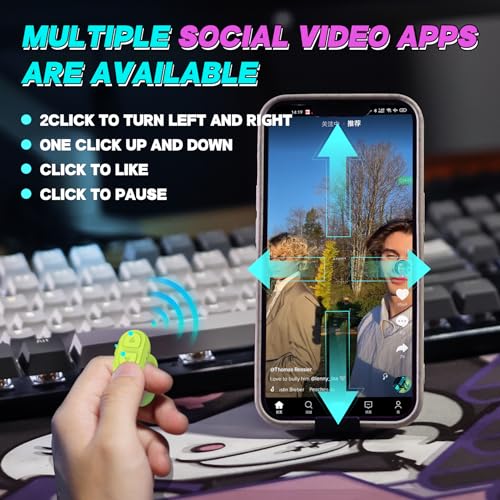 SSOBZELR TikTok Scrolling Ring Remote, Bluetooth Page Turner for iPhone/Android/iPad, Hands‑Free Scroll/Like/Next/Volume Control, Rechargeable USB‑C, Includes Phone Stand - Image 2