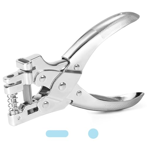 CAETOUNG 2 in 1 Badge Slot Hole Punch for ID Cards, Heavy Duty Hand Punch Metal Hole Puncher for PVC Material, Business Cards, Paper and Cardstock (5mm Round Hole &13mm X 3mm Slot Hole, Silver) - Image 1