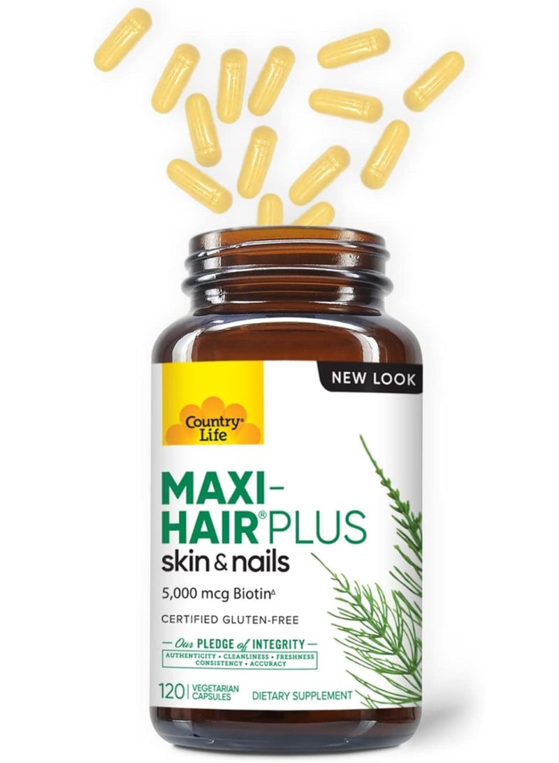 Country Life Maxi Hair Plus 500 mcg Biotin for Healthier Hair and Skin and Strong Nails120 Vegetarian Capsule
