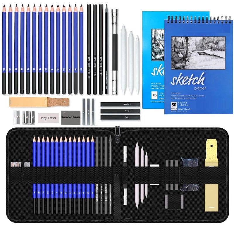 Corslet 36 Pc Drawing Pencils Shading Pencils Set Drawing Kit Sketching Kit Sketch Pencil Set for Artists Charcoal Pencils for Artists Pencils for Artist Kit Graphite Pencil Set A5 Sketchbook 50 Sheet - Image 1