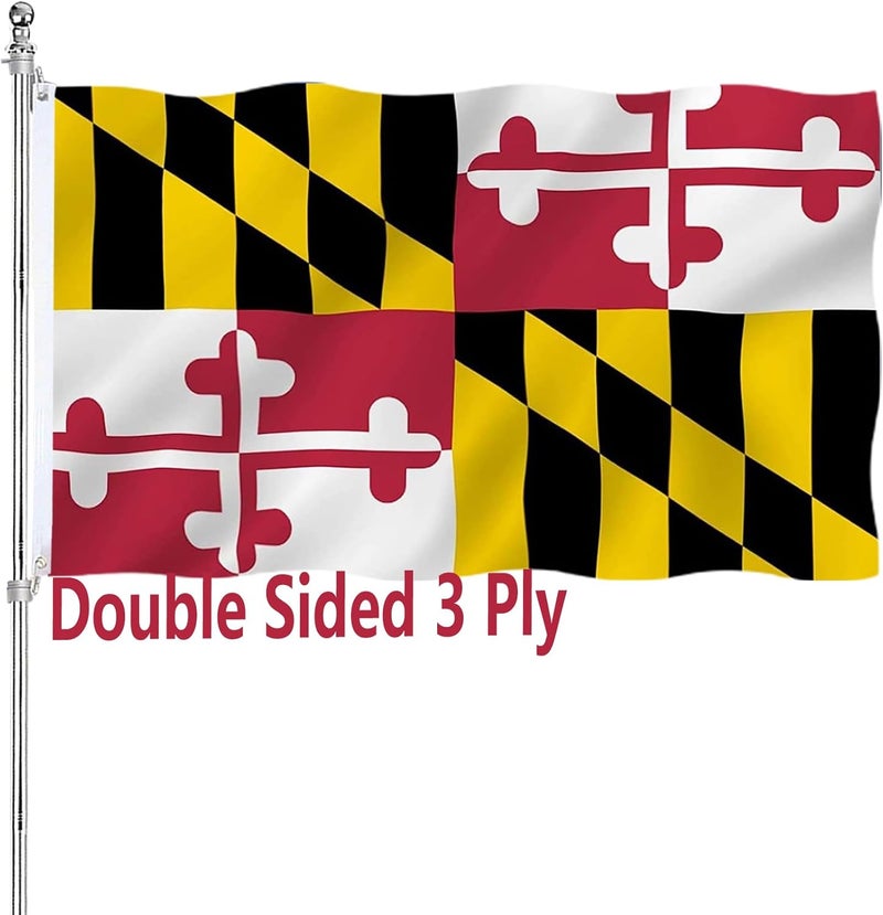 ARSOF Maryland Sates Flags 3x5 Double Sided Outdoor MD Maryland Flags Heavy Duty 3 Ply with Durable Canvas Header and Brass Grommets Vivid Colors - Image 1