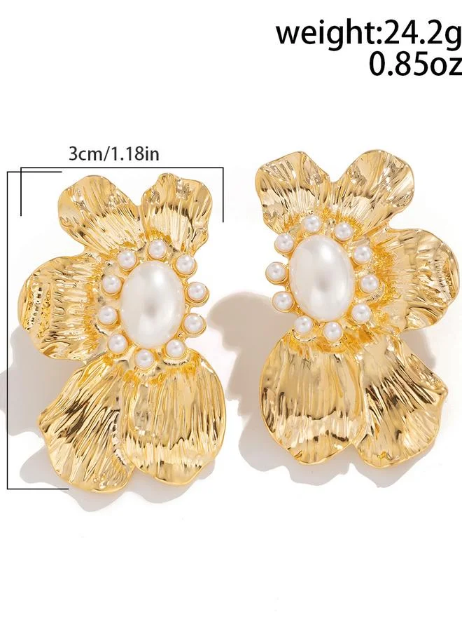 تايك تو Gold Floral Pearl Dangle Earrings