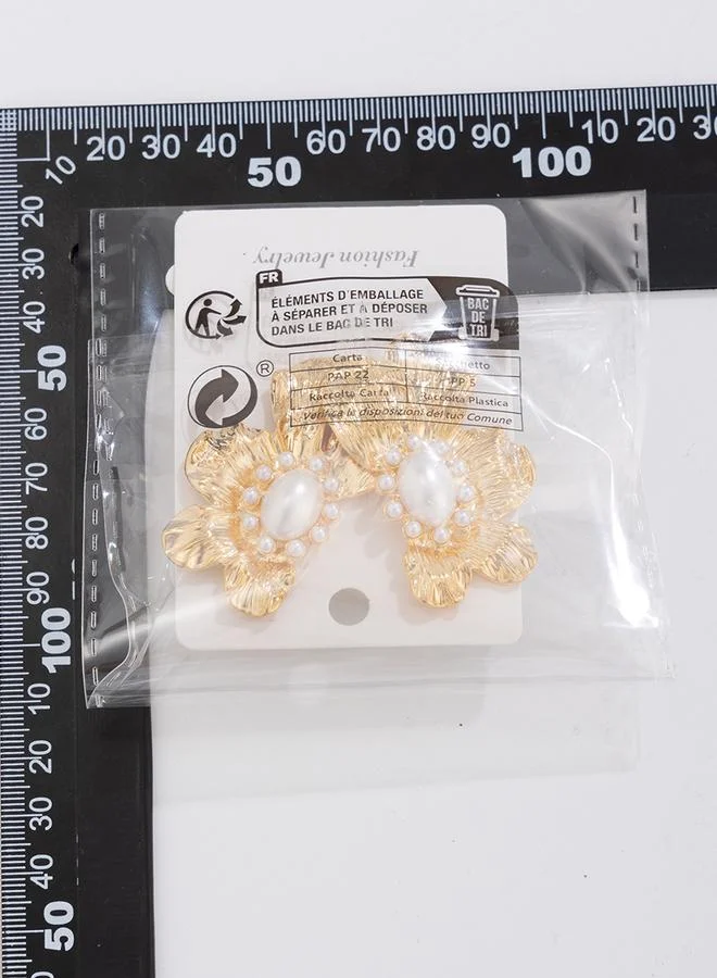 Take Two  Gold Floral Pearl Dangle Earrings for Women | Best Price UAE